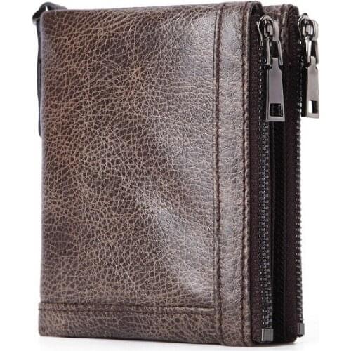 Unique Design Business Mens Leather Wallet Top Layer Leather Coin Purse Card Package ID Package RFID Anti Theft Brush Wallet