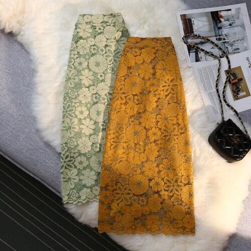 Lace Split Long Korean Fashion Style Autumn Summer Skirts For Vintage Kawaii WomenS 2021 Clothes High-Waisted Skirt Harajuku
