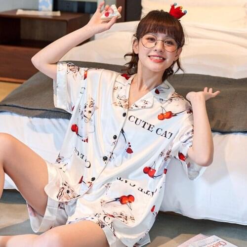 Summer Pajamas Women Sleepwear Cartoon Pajama Loose Version Set Silk Short Sleeved Shorts Suit Plus Size XXXL