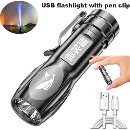 Mini Pen Holder USB Charging Glare Flashlight ABS Lightweight Material Suitable for Adventure Camping, Cycling and Hiking