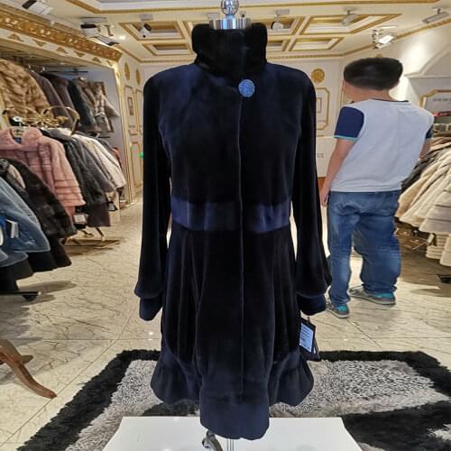 Young style Fashion Mink Fur coat Genuine Leather O-Neck fur coats for women Luxury fur coat sheared mink WINTER PALACEKS012