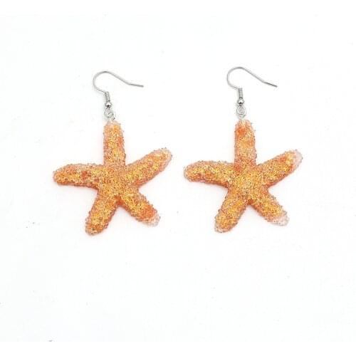 Fashion Starfish Earrings for Women Girl Orange Color Acrylic Sea Shell Party Beach Earring Summer Holiday New Year Gift
