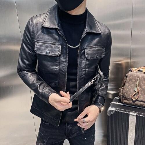 Mens Leather Jackets 2021 New Motorcycle Leather Jacket Slim Coat Black Casual Faux Leather Jacket