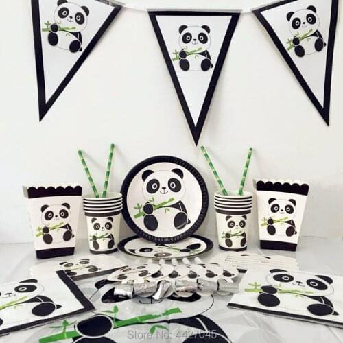 Cartoon birthday disposable Tableware set birthday panda party decoration kids boys girls party supplies baby shower for home