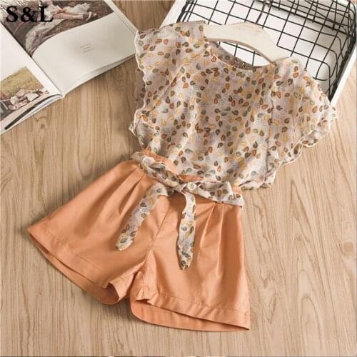 2019 New Summer Casual Children Sets Flowers Yellow T-shirt Pants Girls Clothing Sets Kids Summer Suit For 3-7 Years