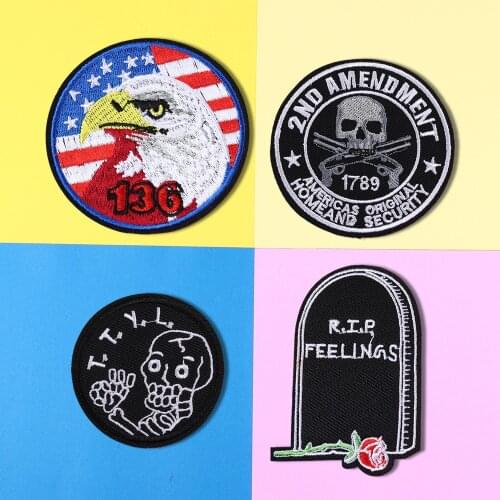 Punk Tombstone Double gun skeleton Embroidery Patches for Clothing Iron on Clothes Appliques Badge American Eagle Stickers