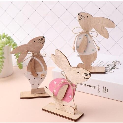 Wooden Easter Bunny Pendants Ornaments Desktop Favors Easter Decoration Props