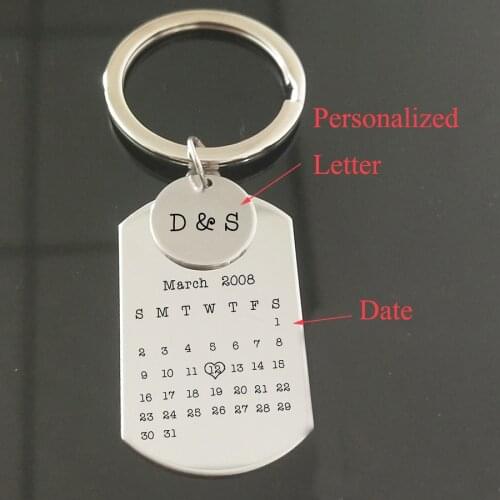 Personalized Custom Initials Calendar Keychain for Couple Lover Gift Fashion Jewerly Keyring Sets Charm Keytags Anniversary gift