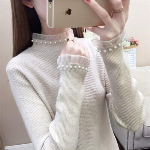 Room 154613 side row No.8 down] real photo of new net yarn splicing nail bead solid color Pullover bottoming shirt 43