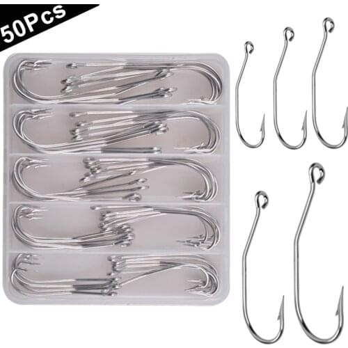 50Pcs Stainless steel Metal Jig Fishing Hook long shank Offset fishhooks Saltwater Trolling striped bass bait rig Hooks Kit