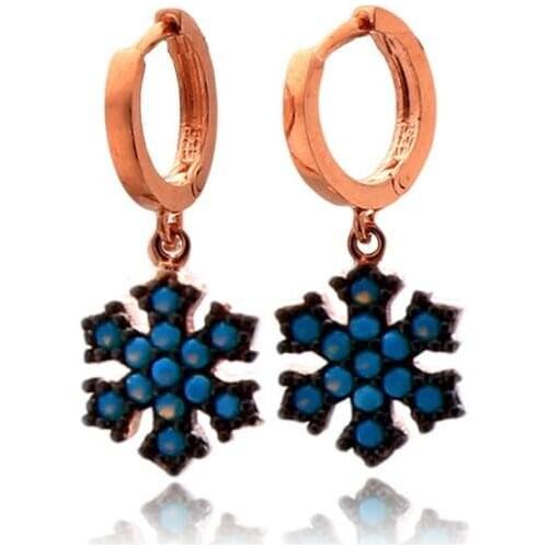 925 Sterling Earrings with Nano Turquoise Stone and Snowflake Design