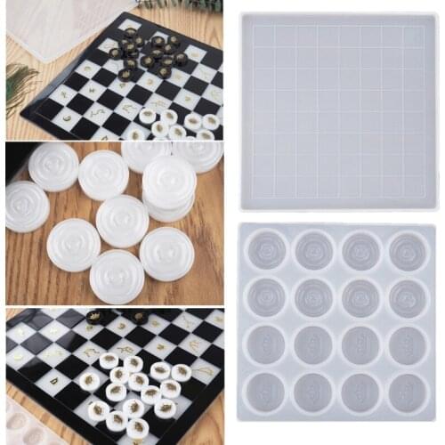 Handmade Chess Set and Checker Game Board Resin Casting Mold International Checkers Toy Silicone Mould Epoxy Resin Craft