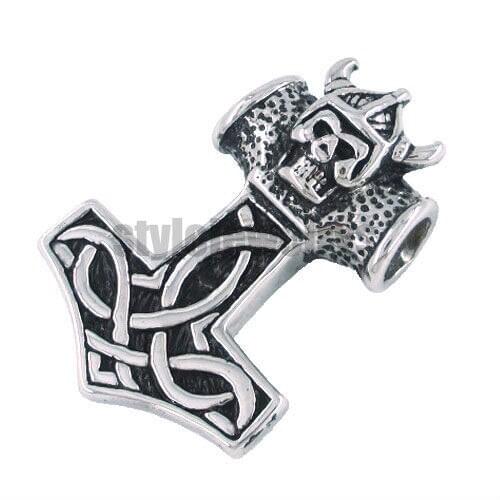 Norse Myth Odin Thor Hammer Skull Helmet Pendant Stainless Steel Jewelry Celtic Knot Biker Pendant Wholesale SWP0070M 30*45mm