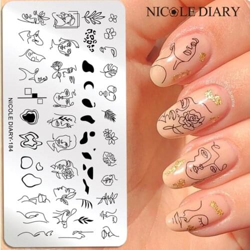 NICOLE DIARY Abstract Face Design Stamping Plates Lady Girl Stamp Templates Flower Leaf Floral Transfer Stencil Printing