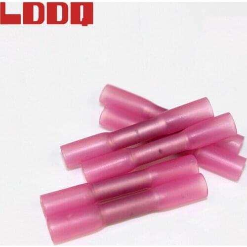 LDDQ High Quality 100pcs Red Heat Shrink Butt Crimp Terminals Nylon Insulated Electrical Wire Connectors 22-16 AWG BHT1.25