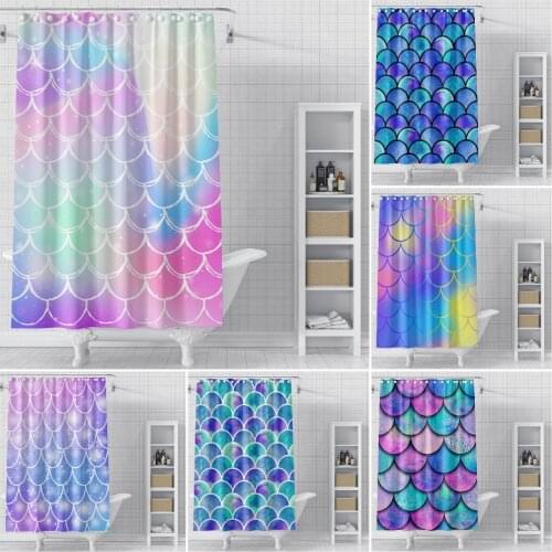 Mermaid Scale Shower Curtain Geometric Pattern Bathroom Curtain Multicolor Fish Squama Hanging Cloth Waterproof Bath Curtains