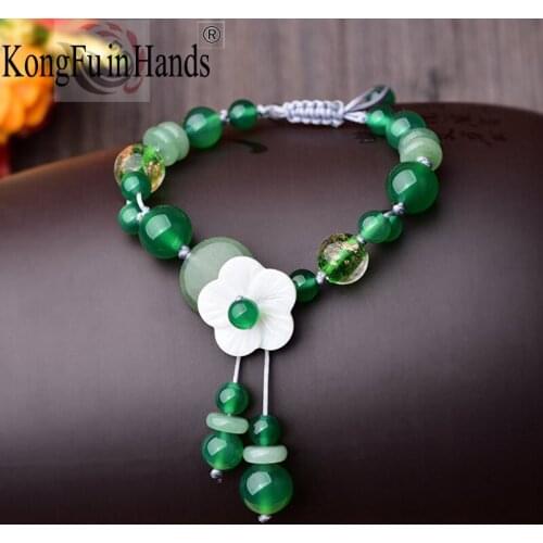 Womens Adjustable Bracelets Green Beads Hand Made DIY Retro Rope Bracelet Valentines Day Present Classical Jewelry Gift