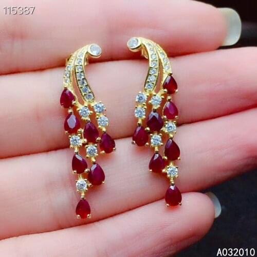 KJJEAXCMY Fine Jewelry 925 sterling silver inlaid natural ruby female new earrings Eardrop fashion support test hot selling