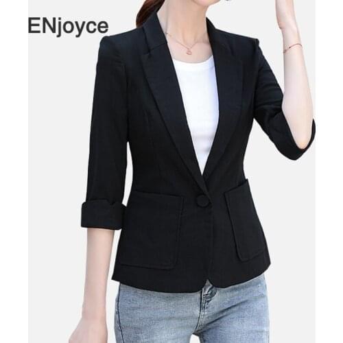 2020 Spring Summer Professional Small Blazer Suit Temperament Dark Black Fashion Three Quarter Work Wears Office Lady Blazers