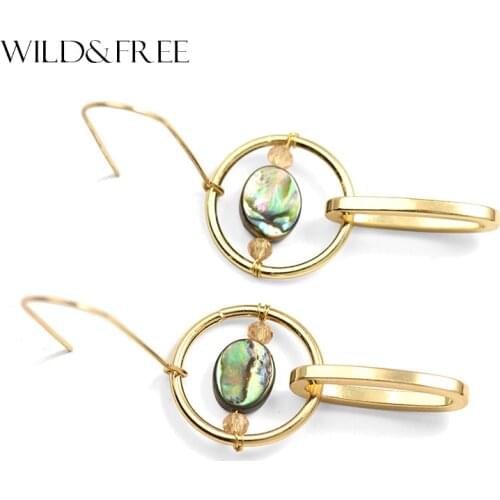 2017 Hot Stylish Gold Color Geometric Earrings Jewelry With Shell Alloy Hollow Circle Big Hook Statement Dangle Drop Earrings