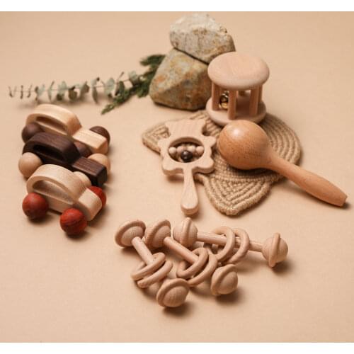 2021 New Baby Wooden Toys Rattle Teether Rattle With Bells Newborn Montessori Educational Toy Baby Care Product 3 Pcs/set