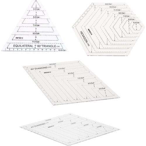 4 Pieces Rhombus/Hexagon/Triangle Quilting Rulers Rotary Cutting Templates Craft