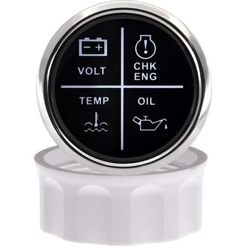 52 mm 4 LED Alarm Gauge with Volt/Oil/Water Temp/Check Engine LED Alarm Indicator Meter fit for Car Boat With Red Backlight