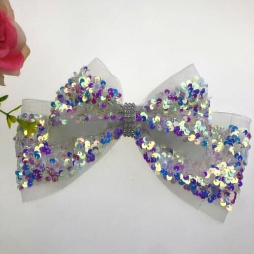 8 Inch Scatter Sequins Cheer Leading Bows with Clip for Girl Hair Accessories,10PCS/LOT