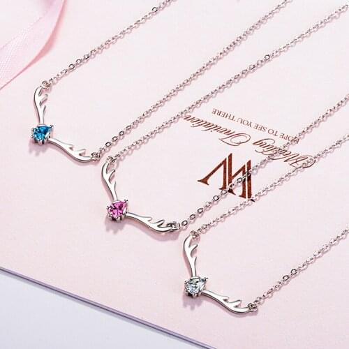 925 Sterling Silver Cubic Zirconia Deer Antlers Necklaces & Pendants For Women Creative Lady Fine Jewelry