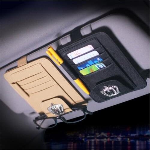 Car Sun Visor Organizer Holder Glasses Card Clip Crystal Diamond Leather Universal Auto Interior Accessories Organizer Pocket