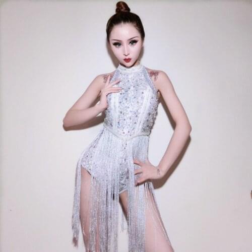 Bar Singers Clubs Sexy DJ Dresses New Sequins DS Costumes Jazz Stage Silver Tassels Bodysuit Dancers Outfits
