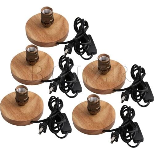 BQLZR 5pcs Decorative Lighting Wooden Base Support with Plug E27 Screws