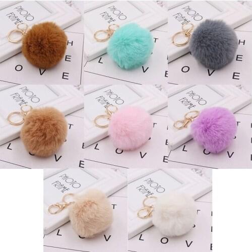 8CM Fluffy Pompom Real Rabbit Fur Ball Key Chain Women Trinket Pompon Hare Fur Toy keyring Bag Charms Ring Keychain Wedding Gift