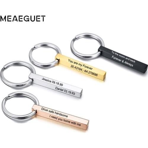 Customized Bar Key Chain Gold Tone Stainless Steel Keychains Boyfriend Gift For Men Gift For Husband