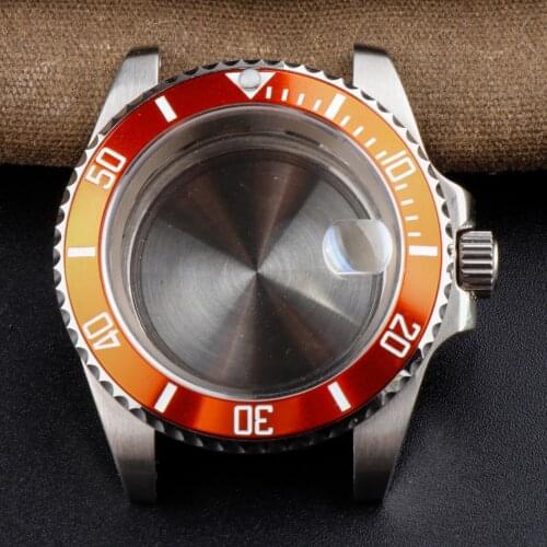 Watch case for NH35/36 Movement 316 StainlessSteel Sapphire Crystal Magnifier 40mm Orange Aluminum Bezel Watch Accessories Parts