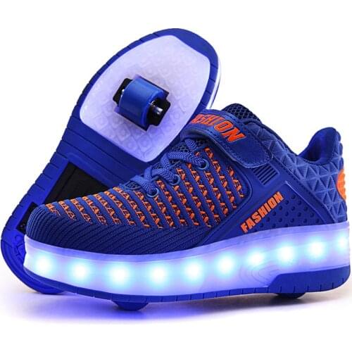 Size 28-40 LED Glowing Roller Skate Shoes with Lights for Children Boys USB Charged Luminous Sneakers on Double Wheels Kid Girls