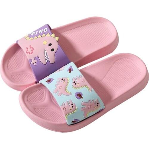 Kids Slippers for Girls Cartoon Animation Print Dinasaur EVA Soft Bottm Cute Indoor Slippers Summer Beach Bathroom Casual Shoes