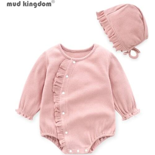 Mudkingdom Baby Bodysuit with Hat Ruffle Long Sleeve Ribbed Clothes Newborn Clothing