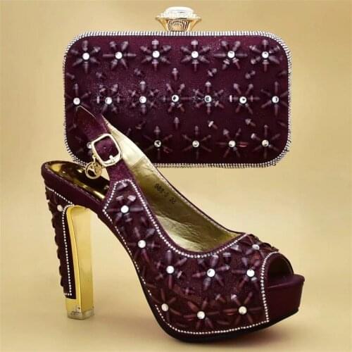 Elegant Italian Shoes with Matching Bags High Quality Buckle African Party Shoes and Bags Set Rhinestone Heels Shoes for Women