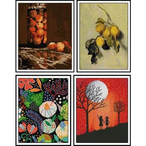 Branch of Lemons Patterns DIY Handmade Needlework Cross Stitch Sets for Embroidery Kits Jar of Peaches Printed Canvas Crafts Kit