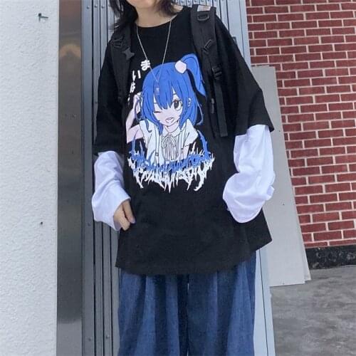 Harajuku Long Sleeve Cotton T Shirt Women Ladies Girl Tshirt Korean Hip Hop Clothes Anime Japanese Tee T-shirt Teenage