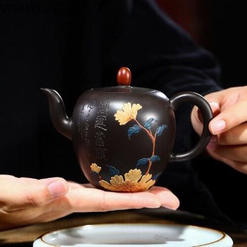 Chinese Yixing Boutique tea pot purple clay teapots beauty kettle Raw ore black mud Tea set Customized gifts Authentic 220ml