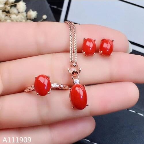 KJJEAXCMY boutique jewelry 925 sterling silver inlaid Natural Red Coral Necklace Ring Earring Set Support Test