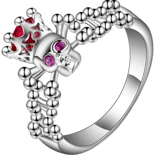 S925 mall Red Ring Cubic Zirconia Skull Silver Color Rings for Women Girls Christmas Party Jewellery Gifts Sale Bague Homme