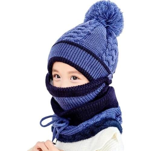 Doitbest 2 to 7 Years old baby kids Beanie bib sets Thick warm knit 2 pcs 2021 boys girls winter villus hat scarf set