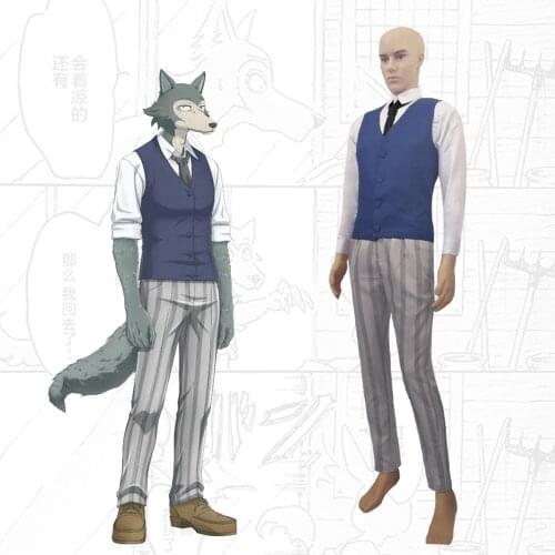 Anime Beastars Cosplay Costumes Wig Mask Grey Wolf Legoshi Uniform Carnivore Legosi Cosplay Costume Cherryton Academy Blue Suit