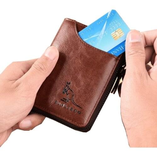 Men Leather Wallet RFID Blocking Anti Theft Male Business Card Holder Zipper Wallet Men Women Money bag Purse