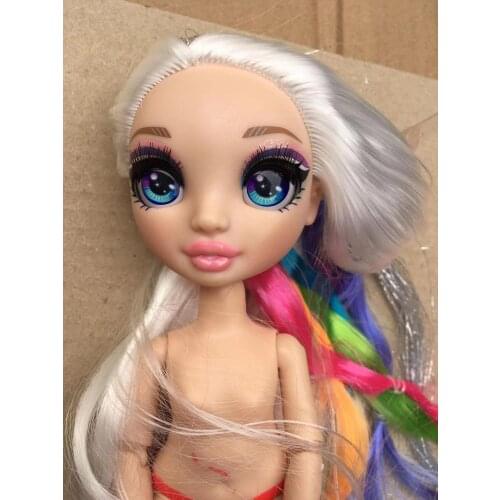 Big Eyes Real Eyelash Doll Head Multi-Joints Movable Doll Yoga Body Toys Soft Blue Yellow Blue Purple Red Green Hair Dolls Heads