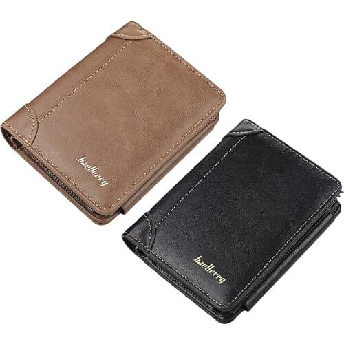 Hot kf-Baellerry Short Men Wallets 11 Card Holders Zipper Men Leather Purse Solid Coin Pocket Male Purse