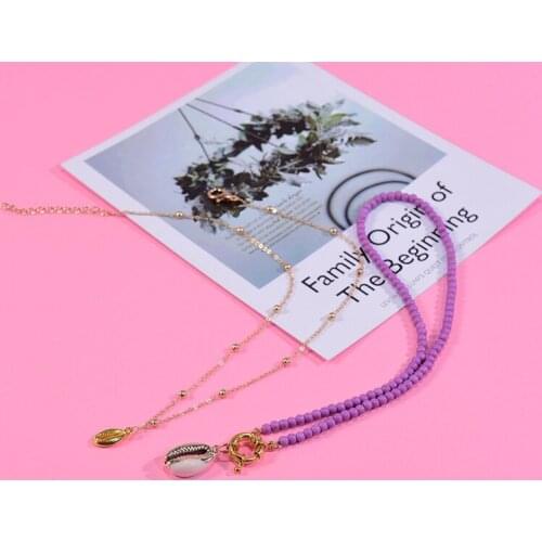 2Pcs/Lot Fashion Natural Shell Pendant Necklace for Womens 4MM Beads Neck Chain Vintage Aesthetic Collares Collier Jewelry 2021